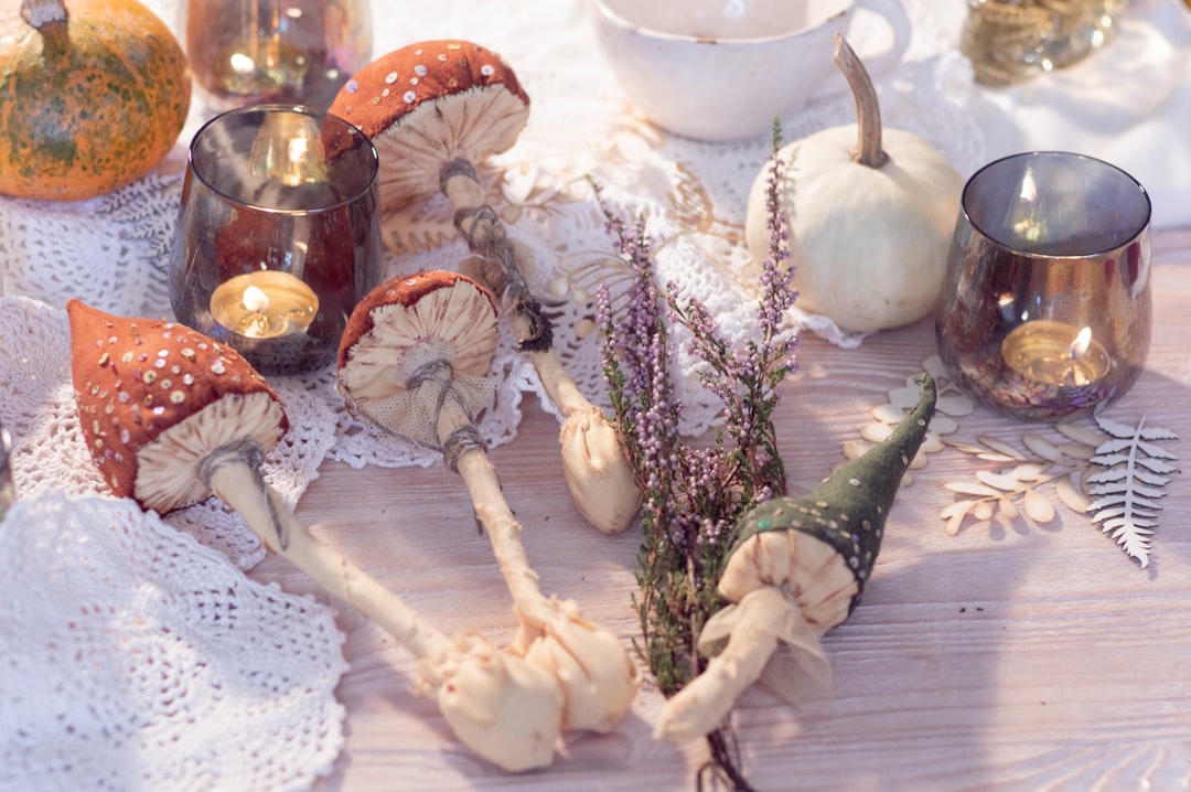 Wanddecoraties met kleurrijke paddenstoelen in keuken. Wanddecoraties met kleurrijke paddenstoelen in keuken.