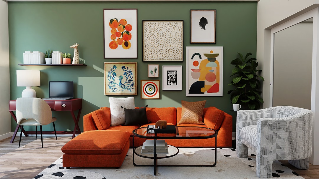 Gezellige woonkamer met hygge-accenten in herfstkleuren. Gezellige woonkamer met hygge-accenten in herfstkleuren.